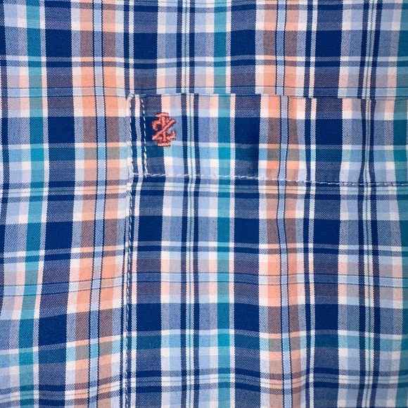 IZOD Plaid Button Down‎ Long Sleeve Dress Shirt Mens Size M Blue Peach Classic - Picture 4 of 8